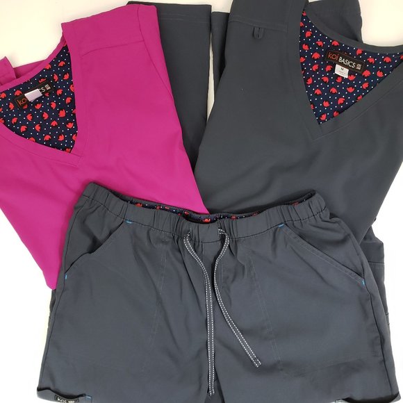 Koi Basic Scrub Uniform Bundle Size MEDIUM Stretch Waist Pants with 2 Tops